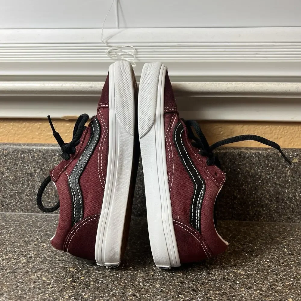 Vans Off The Wall Burgundy/Black Lace Up Low Suede/Canvas Sneaker Kids Size 13.5